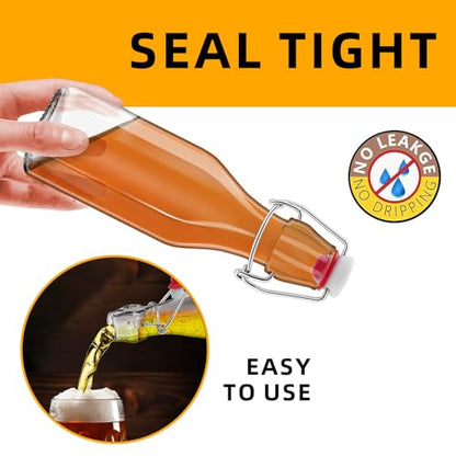 2 Pack 8oz Square Swing Top Glass Bottles, 250ML Bottles with Airtight Stoppers for Kombucha, Kefir, Vanilla Extract, Beer(Bonus Gaskets, Labels and Funnel