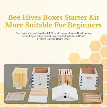 Beehive Starter Kit, Complete Flow Bee Box – Observation Window, Honey Spout, Carpenter Bee House for Garden Pollinators & Beginner Beekeeping