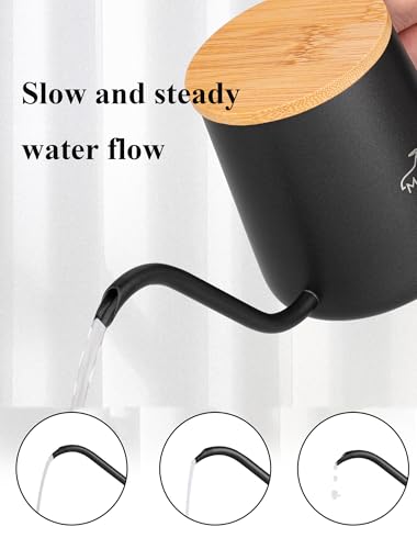 MERMOO YILAN Pour Over Coffee Kettle with Wooden Lid 12oz Coffee Maker | 304 Stainless Steel Coffee Pot |Gooseneck Pouring Kettle|Dishwasher Safe|for Camping,Home,Travel,Office - color: Black