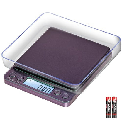 Fuzion Digital Scale .01 Gram Accuracy, 500g Mini Food Scales for Small Jewelry, Gold, Herb, Spice - Weight Gram and Oz - color: Ombré Purple-Green