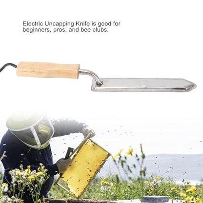 ZJchao Beekeeping Uncapping Knife Electric Honey Uncapping Knife Stainless Steel Hot Knife with Adjustable Heat for Efficient Honey Harvesting from Beehives Solid Wood Handle 14.2 x 25