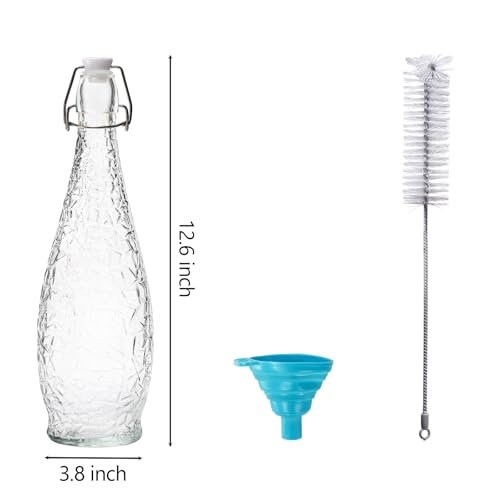Nicunom 4 Pack 32 oz Swing Top Glass Bottles with Stopper, Airtight Flip Top Glass Bottles for Brewing, Kombucha, Beverages, Beer, Vinegar, Soda, Smoothies, Kefir, Juicing, Includes Brush & Funnel