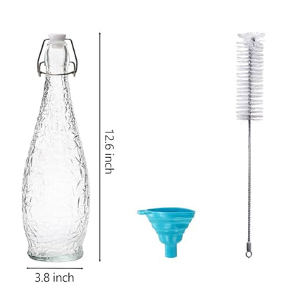 Nicunom 4 Pack 32 oz Swing Top Glass Bottles with Stopper, Airtight Flip Top Glass Bottles for Brewing, Kombucha, Beverages, Beer, Vinegar, Soda, Smoothies, Kefir, Juicing, Includes Brush & Funnel