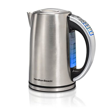 Hamilton Beach 1.7 Liter Electric Tea Kettle, Water Boiler & Heater | Fast Boiling 1500 Watts |Temp Control | Cordless Serving | Auto-Shutoff & Boil-Dry Protection | BPA Free | Stainless Steel - size: 1.8 Quarts
