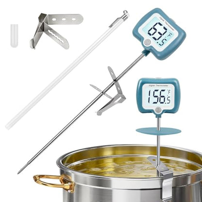 Candy Thermometer for Candy Making with Rotatable Large Display 10'' Long Probe,Digital Instant Read Candy Thermometer with Pot Clip,Candle Smoker, Oil Cooking (Blue) - color: Blue