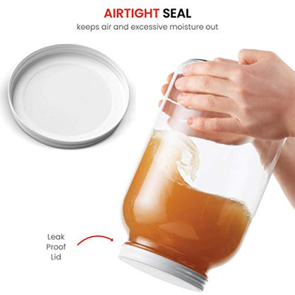 1 Gallon Glass Jar With Lid – Large Glass Jar With Airtight Metal Lids - USDA Approved BPA-Free Dishwasher Safe, Wide Mouth Sun Tea Jar, Gallon Mason Jar for Storage, Fermenting, And Brewing (2 Pack)