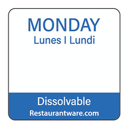 Restaurantware RW Smart 1 Inch x 1 Inch Food Rotation Labels 500 Dissolvable Food Safety Labels - Premium Trilingual Blue Paper Day Of The Week Labels For Food Storage Or Prep Monday - style: Monday