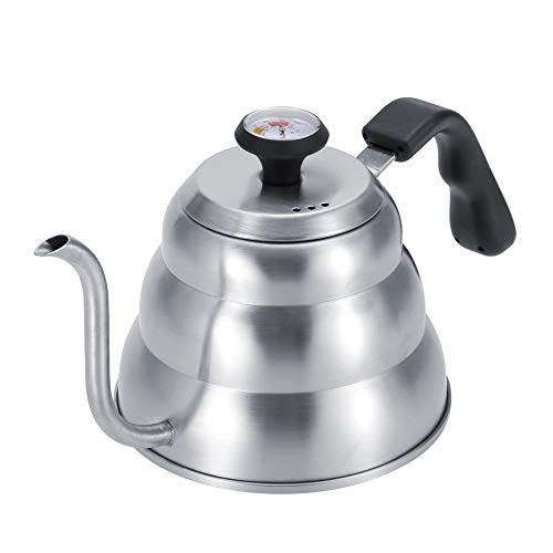 Stainless Steel Coffee Kettle with Gooseneck Spout Built in Thermometer Accuracy Pouring for Perfect Brew(1L-Silver) - size: 1L