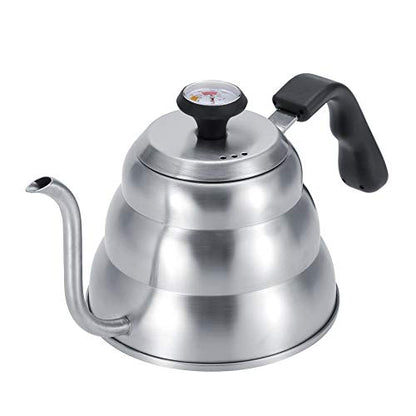 Stainless Steel Coffee Kettle with Gooseneck Spout Built in Thermometer Accuracy Pouring for Perfect Brew(1L-Silver) - size: 1L