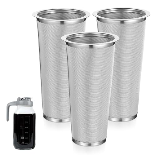 3 Pack Cold Brew Coffee Filter for 64oz Wide Mouth Mason Jar, 304 Stainless Steel Filter Ultra Fine Mesh Strainer, Reusable for Iced Coffee, Tea, Fruit Drinks