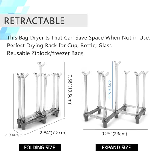 Cup Drying Rack for Bottle,Drinking Glass/Plastic Bag Dryer for Reusable Ziplock Plastic Food Storage Bags Drying Rack Gray