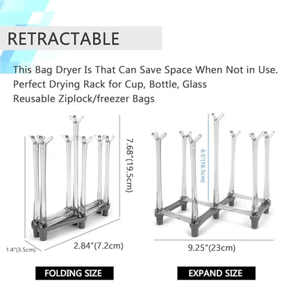 Cup Drying Rack for Bottle,Drinking Glass/Plastic Bag Dryer for Reusable Ziplock Plastic Food Storage Bags Drying Rack Gray