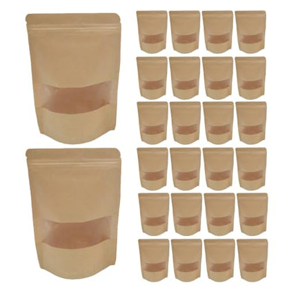 Generic 50pcs Kraft Paper Sealable Bags with Window, Stand-up Resealable Food Packaging Bags for Candy and Cheese, Eco-friendly Food Storage Pouches for Kitchen Use