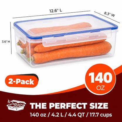 Tribello 140 oz Large Airtight Food Storage Containers with SnapTight Lids – Clear, Stackable, BPA-Free Meal Prep Containers for Kitchen, Freezer & Pantry – 2-Pack - size: 140 OZ - 2 Pack