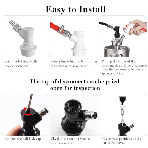 3 Pairs Ball Lock Quick Disconnect Set, Plastic & Stainless Steel Keg Connectors with Swivel Nuts, 5/16'' Gas & 1/4'' Beer Barb, Black & White, 18 Pieces - size: 3 Pairs