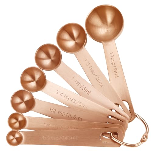 Measuring Spoons,SUS304 Stainless Steel Measuring Cups Set of 7 Piece: 1Tbsp,1/2Tbsp,1tsp,3/4tsp,1/2tsp,1/4tsp,1/8tsp Teaspoon Coffee Scoop Tablespoon for Dry and Liquid Ingredients,Rose Gold - color: Rose Gold