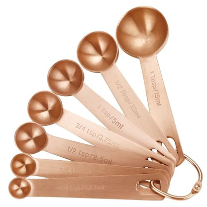 Measuring Spoons,SUS304 Stainless Steel Measuring Cups Set of 7 Piece: 1Tbsp,1/2Tbsp,1tsp,3/4tsp,1/2tsp,1/4tsp,1/8tsp Teaspoon Coffee Scoop Tablespoon for Dry and Liquid Ingredients,Rose Gold - color: Rose Gold