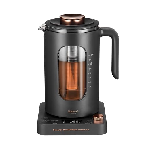 Electric Tea Kettle, INTASTING Glass Electric Kettle with tea Infuser and Precise knob temperature control, 1200W Fast Heating, BPA-Free, Easy to Clean, 1 Liter (Dark Gray) - color: Dark Gray