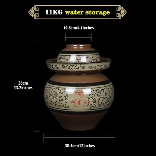 Green Glaze Vine Pattern Chinese Pickle Jar, Natural Clay Classic Fermentation Tank, Cucumber Fermenting Crock, Large Diameter + Stable Bottom(11kg/388oz) - size: 11kg/388oz