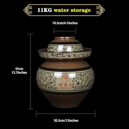 Green Glaze Vine Pattern Chinese Pickle Jar, Natural Clay Classic Fermentation Tank, Cucumber Fermenting Crock, Large Diameter + Stable Bottom(11kg/388oz) - size: 11kg/388oz