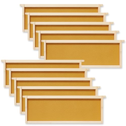 Honey Keeper Medium Super Brood Box with Window, 100% Beeswax Coated Beehive Kit with 10 Wooden Frames and Waxed Foundations for Langstroth Beekeeping - color: Yellow, size: Medium Super Box
