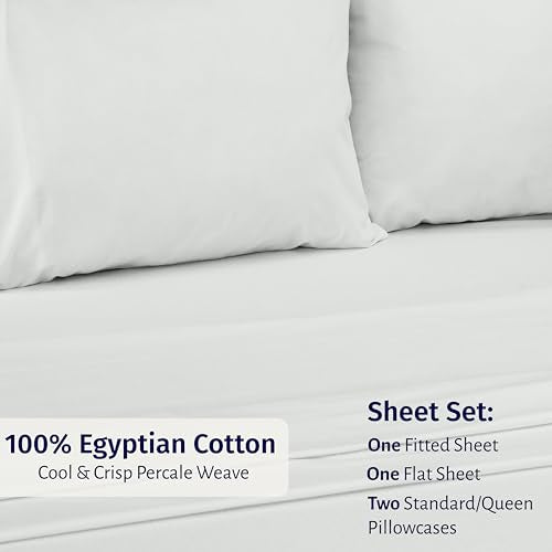 California Design Den Egyptian Percale Sheet Set Full Size - Certified 100% Egyptian Cotton, Lightweight Percale Cotton Sheets Full Size with Deep Pockets, Crisp & Durable Luxury Bedding Set - Silver - color: Silver, size: Full