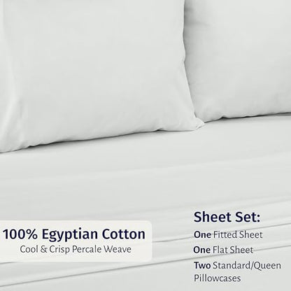 California Design Den Egyptian Percale Sheet Set Full Size - Certified 100% Egyptian Cotton, Lightweight Percale Cotton Sheets Full Size with Deep Pockets, Crisp & Durable Luxury Bedding Set - Silver - color: Silver, size: Full
