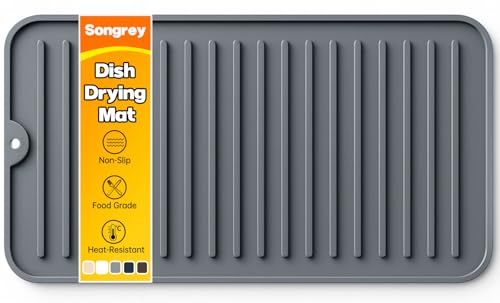Songrey 12" x 6.5" Silicone Dish Drying Mat, Kitchen Counter Drying Pad for Sink Dishes or Under Rack, Multi-Use as Heat Resistant Trivet, Coffee Bar Mat - color: Dark Gray, size: 12" x 6.5"