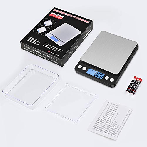 Diyife Digital Kitchen Scale 500g/0.01g, High Precision Cooking Food Scale, Mini Gram Scale with LCD Display, 2 Trays, 6 Units, Auto Off, Tare Function, Christmas Gift (Batteries Included) (Black) - color: Black