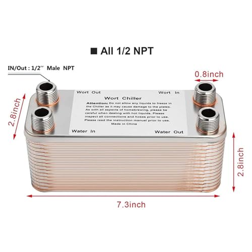 20/30/40 Plate Wort Chiller Heat Exchanger, 304 Stainless Steel Brazed Plate Counterflow Cooler for Homebrew Beer Brewing, Rapid Wort Cooling Tool(30P2) - color: 30P2
