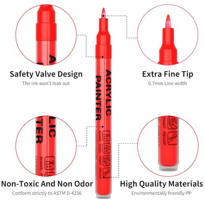Acrylic Paint Pens Waterproof Markers 2 Red Permanent Marker Pens Acrylic Pens for Rock Painting Glass Stone Ceramic Metal Fabric Pebble Painting pens Craft Supplies - color: Red
