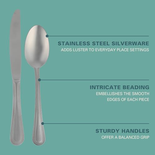 Gibson Home Sinta 87-Piece Stainless Steel Flatware Set with Bead Border Design – Service for 12 Plus Serving Utensils, Polished Silverware, Dishwasher Safe - size: Service for 12 w/ Serving Utensils (87pcs)