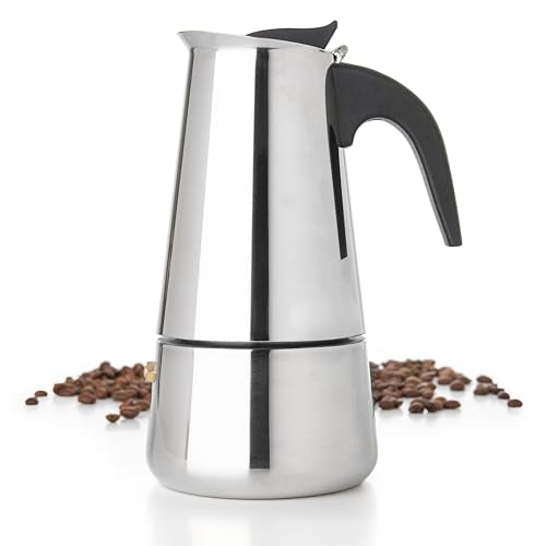 Mixpresso 9 Cup Greca Stovetop Espresso Pot 450ml/15oz, Moka Pot with Coffee Percolator Design, Stainless Steel Stove Top Coffee Maker for Camping or Home Use,Italian Stovetop Espresso Maker - color: Stainless Steel, size: 9 Espresso Cups