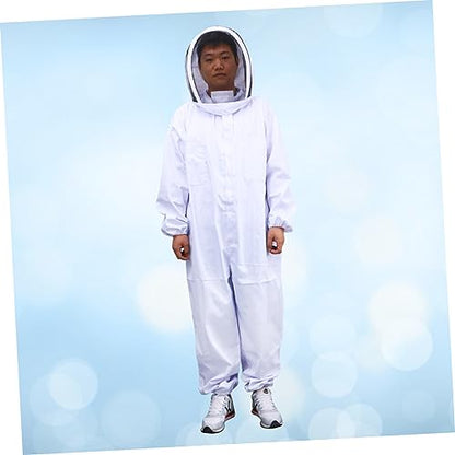 POPETPOP XXL Full Body Beekeeping Suit Veil Professional White Elastic Cuffs Ankles