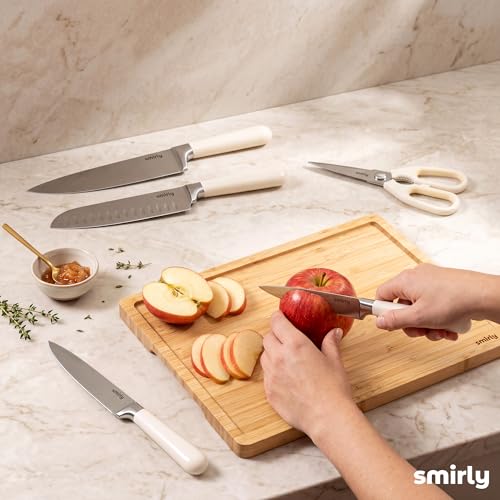 SMIRLY 14-Piece Kitchen Knife Set with Magnetic Block, High Carbon Stainless Steel Chef Knives, Ultra Sharp, Dishwasher Safe, Cream White - color: Cream White