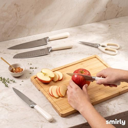 SMIRLY 14-Piece Kitchen Knife Set with Magnetic Block, High Carbon Stainless Steel Chef Knives, Ultra Sharp, Dishwasher Safe, Cream White - color: Cream White