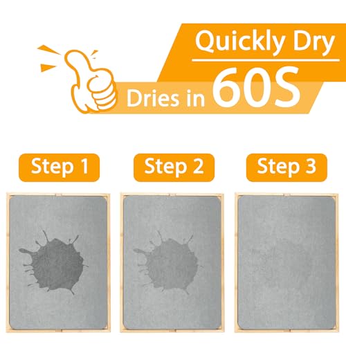 Golener Stone Drying Mat for Kitchen Counter, Dish Drying Pad with Bamboo Rack, Super Absorbent Diatomaceous Earth and Drying Rack, Multi-purpose Quick Drying Mat Rack for Kitchen, 16”x12”, Dark Grey