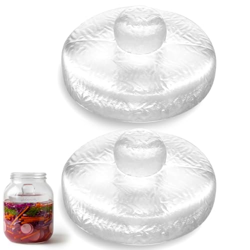 2 Pcs Glass Fermentation Weight Set, 3.7 inch Large and Heavy Jar Glass Fermenting Weights with Easy Grip Handles for Wide Mouth Mason Jars Sauerkraut Kimchi