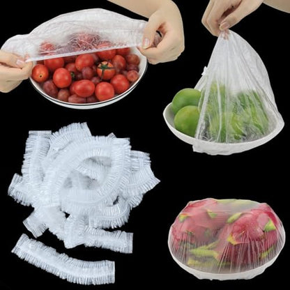 100pcs Disposable Shrinkable Fresh Keeping Bags – Elastic Food Storage Covers for Kitchen Bowls/Plates
