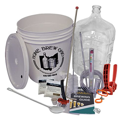 Gold Complete Beer Equipment Kit (K7p) Premium with 5 Gallon Glass Carboy, Carboy Handle, Stainless Spoon, and Stainless Racking Cane