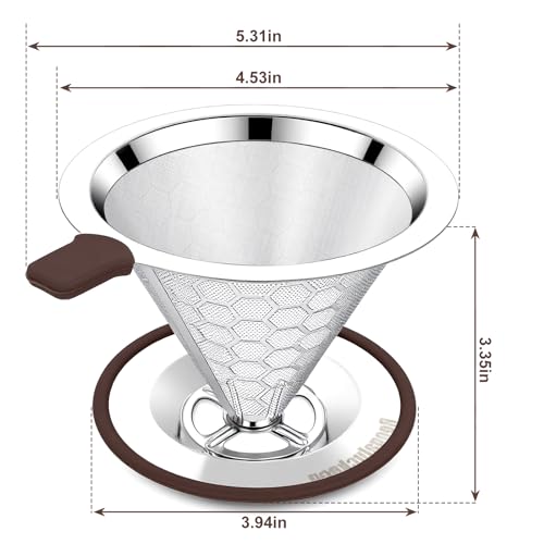 Pour over Coffee Dripper, Stainless Steel Paperless Reusable Coffee Filter, Metal 600 Mesh Strainer Coffee Maker (1-2 Cups) - size: 1-2 Cups
