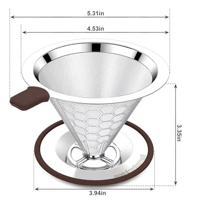 Pour over Coffee Dripper, Stainless Steel Paperless Reusable Coffee Filter, Metal 600 Mesh Strainer Coffee Maker (1-2 Cups) - size: 1-2 Cups