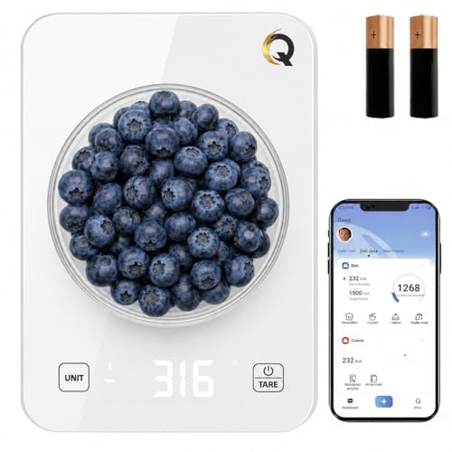 Food Scale with Nutritional Calculator, Waterproof LED Display Digital Kitchen Scale for Weight Loss Cooking Baking Keto Macro Diet, Calorie Counting, White Glass, 22lb/10kg - color: White