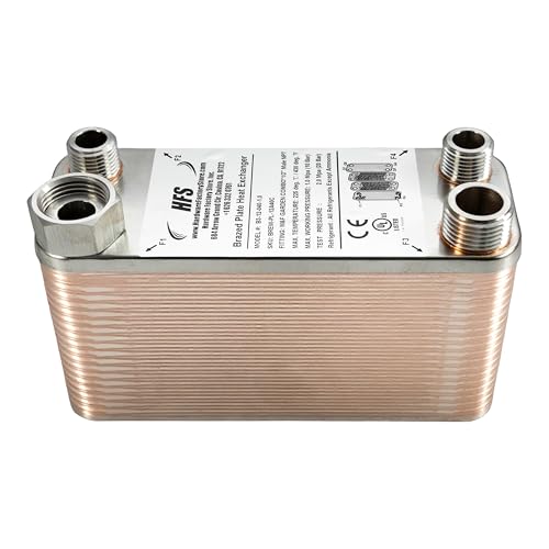 HFS(R) 40-Plate Stainless Steel 304 Homebrew Beer Wort Chiller Heat Exchanger, 7.5" x 2.9", M&F GARDEN COMBO x 1/2" MALE NPT, Quick Beer Cooling System (7.5'' 2.9''/40 plate, MF Combo x 1/2" NPT) - size: 7.5'' 2.9''/40 plate, MF Combo x 1/2" NPT