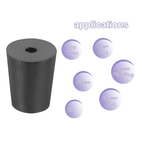 MECCANIXITY Rubber Tapered Plug 16mm to 20mm Solid Test Tubes Bungs Stopper with Hole Black for Lab Home 16 Pieces - size: 16mm-20mm