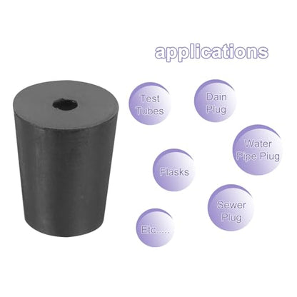 MECCANIXITY Rubber Tapered Plug 16mm to 20mm Solid Test Tubes Bungs Stopper with Hole Black for Lab Home 16 Pieces - size: 16mm-20mm