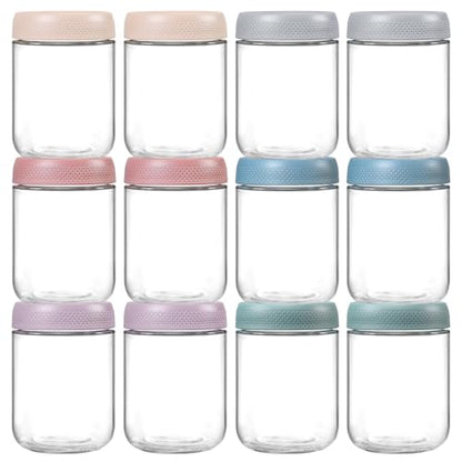 NETANY 12-pack 16oz Glass jars with Airtight Lids, Overnight Oats Containers with Lids, Wide mouth Mason Salad jars, Glass Food Storage Containers for Snacks Yogurt Spice Sugar - color: Multicolor-12pack-16oz