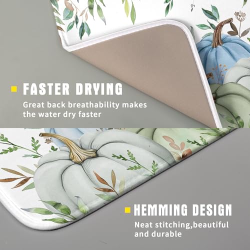 Giwawa Fall Blue Pumpkin Dish Drying Mat Autumn Harvest Dishes Pad 16"x18" Microfiber Quick Dry Dish Drainer Rack Mats Kitchen Counter Accessories - color: Blue Pumpkin Leaf, size: 16x18 inch