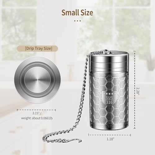 2Pack Tea Infusers for Loose Tea, Extra Fine Mesh 316 Stainless Steel Tea Strainers, Loose Leaf Tea Steeper Tea Diffuser Tea Holder with Extended Chain Hook and Drip Tray (Large + Extra Small) - size: Large + Extra Small