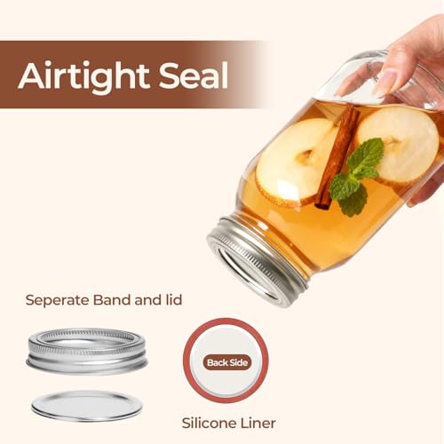 ComSaf 24 oz Mason Jars Regular Mouth 6 Pack, Tall Glass Jars with Lids | BPA-Free Materials, Canning Pickling Jam, Sauce Juice, Chunky Salsa, Large Capacity, DIY Favor - size: 24oz regular mouth 6PCS